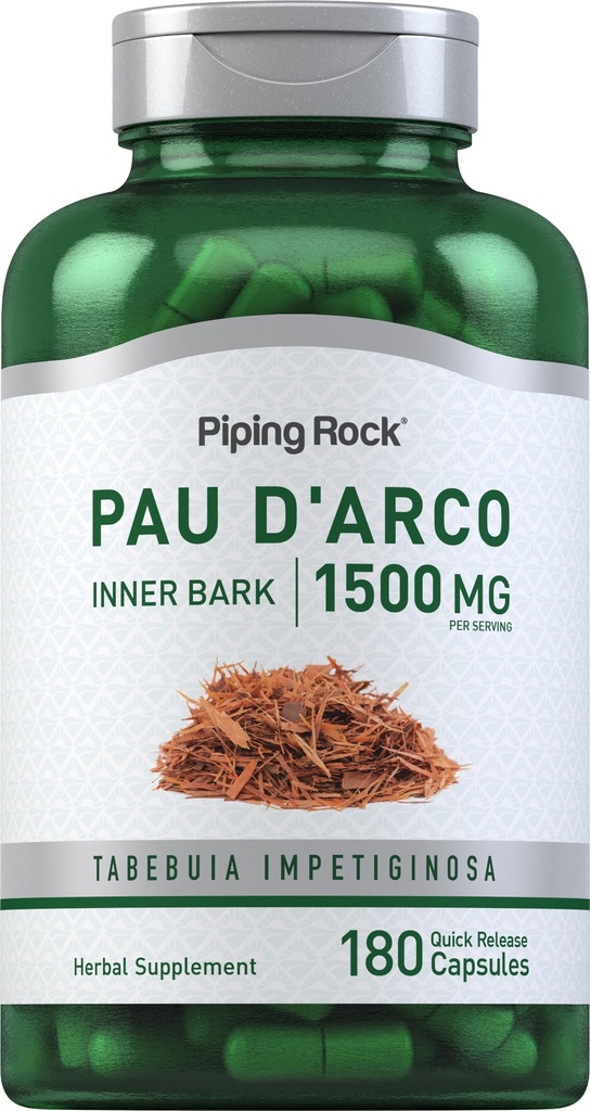 Piping Rock PAU D'Arco Kapseln | 1500 mg | 180 Pillen | Innenrinde | Kräuterextrakt Ergänzung | Nicht-GVO, glutenfrei