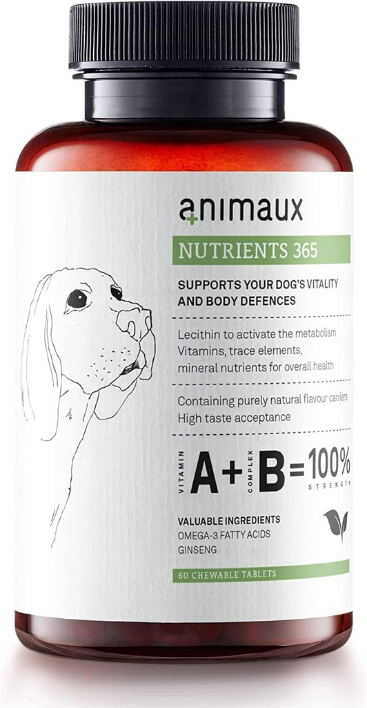 animaux – nutrienti 365 per Cani, Vitamine All-Natural, Sistema Sano Immune, Vitalità, Pelle sana, Cappotto Shiny, Raw-Feeding, Puppies, Cani con Allergie, 60 Compresse Chewable, 60 giorni di fornitura