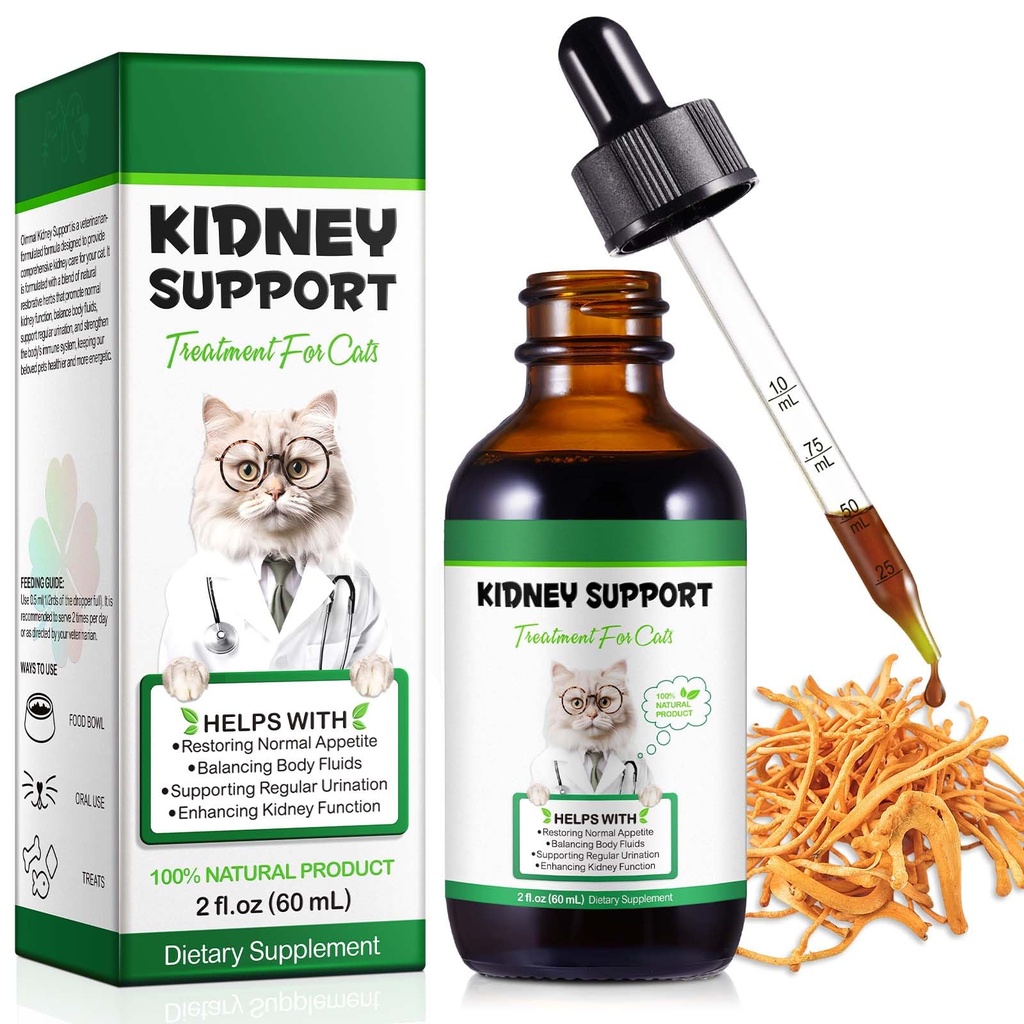 Supporto per reni per gatti, supporto per il trattamento del rene del gatto Urinato regolarmente, rafforzare la funzione del rene, aumentare l'immunità, supplemento di erbe supporta la funzione sana del rene- 60ml/2fl.oz