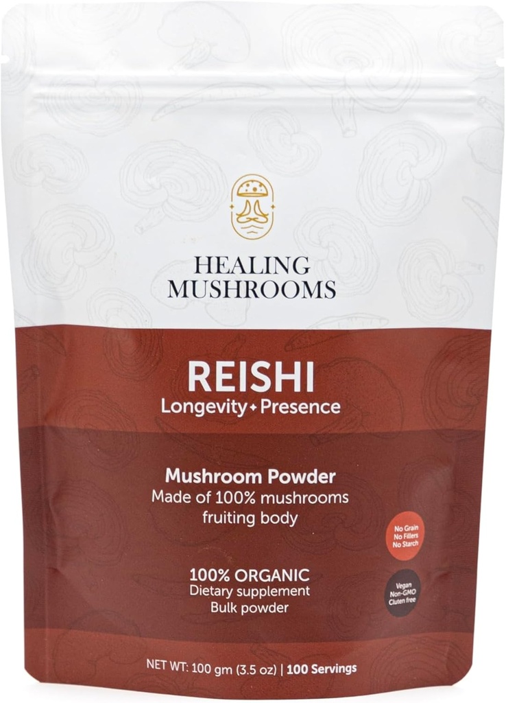 Reishi Pure Powder, Organic Mushroom Supplement für Immununterstützung, Langlebigkeit, Stimmung, Schlaf, keine Füllstoffe, Non-GMO