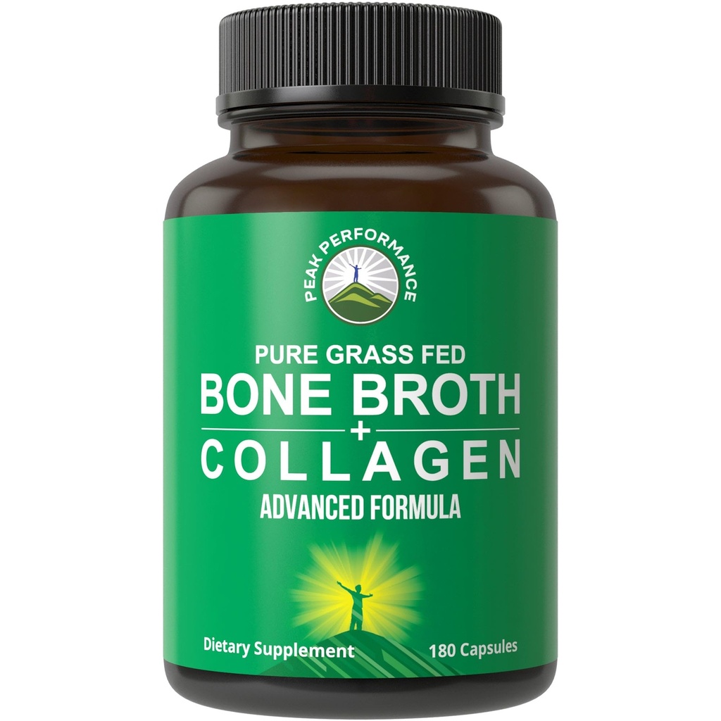 Bone Broth Collagen Kapseln. 180 Tabletten von Gras Fed Bone Broth Collagen Protein Peptide. Enthält alle 3 Arten 1, 2 und 3. Reine Weide Raised Paleo Friendly Tablets für Frauen und Männer