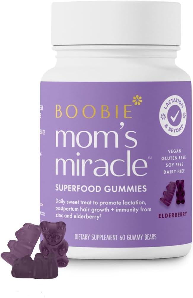 Boobie Bären Schnürung Unterstützung Gummie | Hilft als Milchversorgung Booster & unterstützt Immungesundheit & Haarwachstum | Stillende Ergänzungen mit Zink & Elderberry für Milchversorgung Erhöhung, 60 Zähler