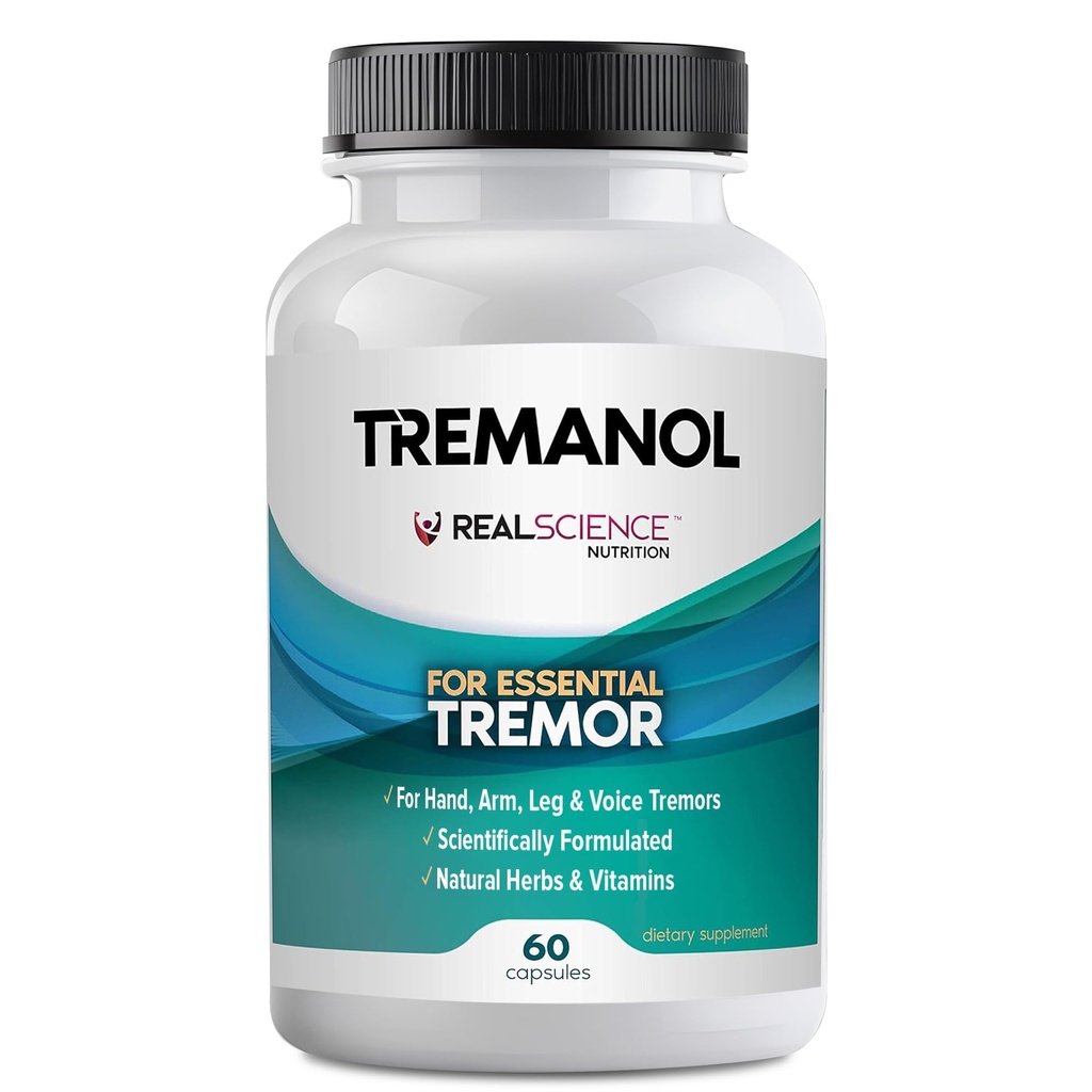 Tremanol Natural Aid Essential Tremor Relief Herbal Supplement per il supporto neurologico - Include Vitamina B2 & B12, Passionflower & Skullcap per gli aiuti a tremore a mano - Made in USA, 60 Caps