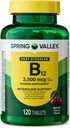 Spring Valley, Vitamin B12 2500 MCG, B12 Quick-Dissolve Cherry Flavor Tablets Dietary Supplement, Vitamin B12, 120 Count - New Look (Pack of 1)