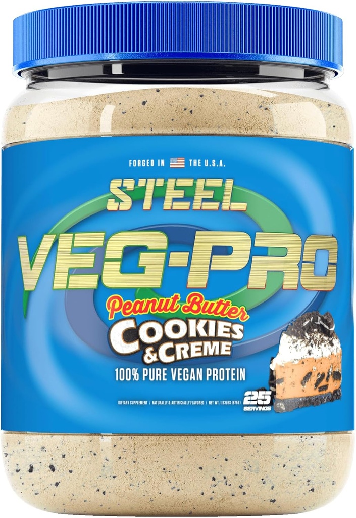 Stahlergänzungsmittel Veg-PRO | Vegan Protein Pulver, Peanut Butter Cookies & Creme | 25 Portionen (1.93lbs) | Vegan Protein Pulver mit BCAA Aminosäure | Non Dairy | Low Carb Formel