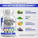 Saubere Nutraceuticals Glutathione 500mg Ergänzung mit Vitamin C N Acetyl Cystein 600mg Berberine 1000mg Resveratrol Quercetin Alpha Lipoic Säure - Reduzierte L Glutathion freie Form Frauen 60 Ct USA Made