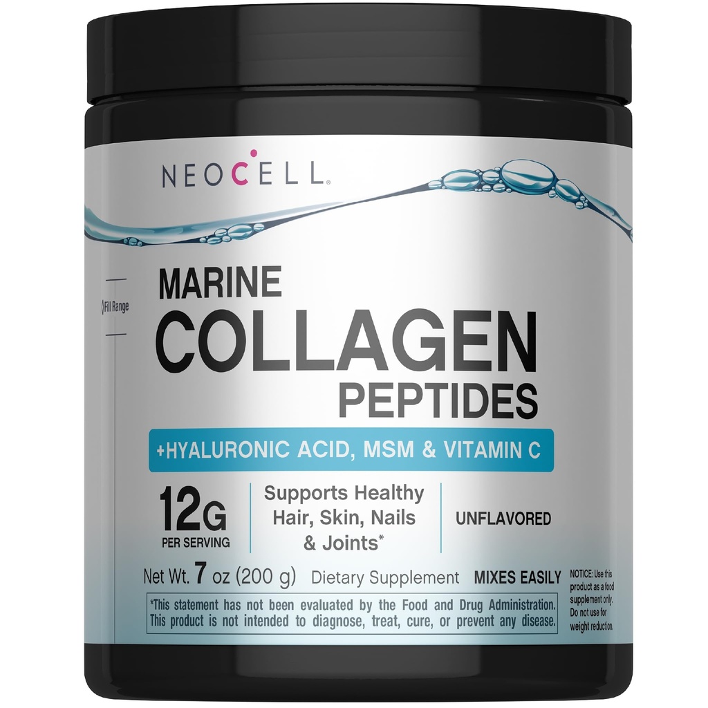 NeoCell Marine Collagène Peptides Poudre de 7 oz de supplément non aromatisé avec vitamine C et MSM.
