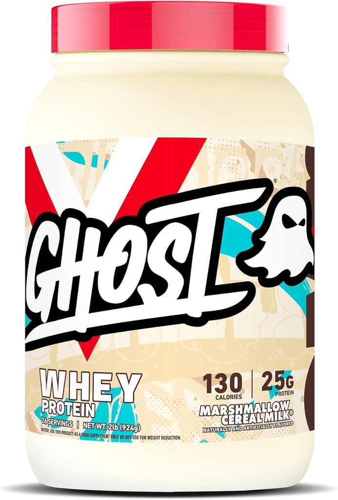 GHOST Polvere di proteine del siero, latte cereo di Marshmallow - 2LB, 25G di proteine - Frullazione di proteine del siero di latte - - Scuote di allenamento e nutrizione della polvere, Smoothies, cottura e cottura - Soia e senza glutine