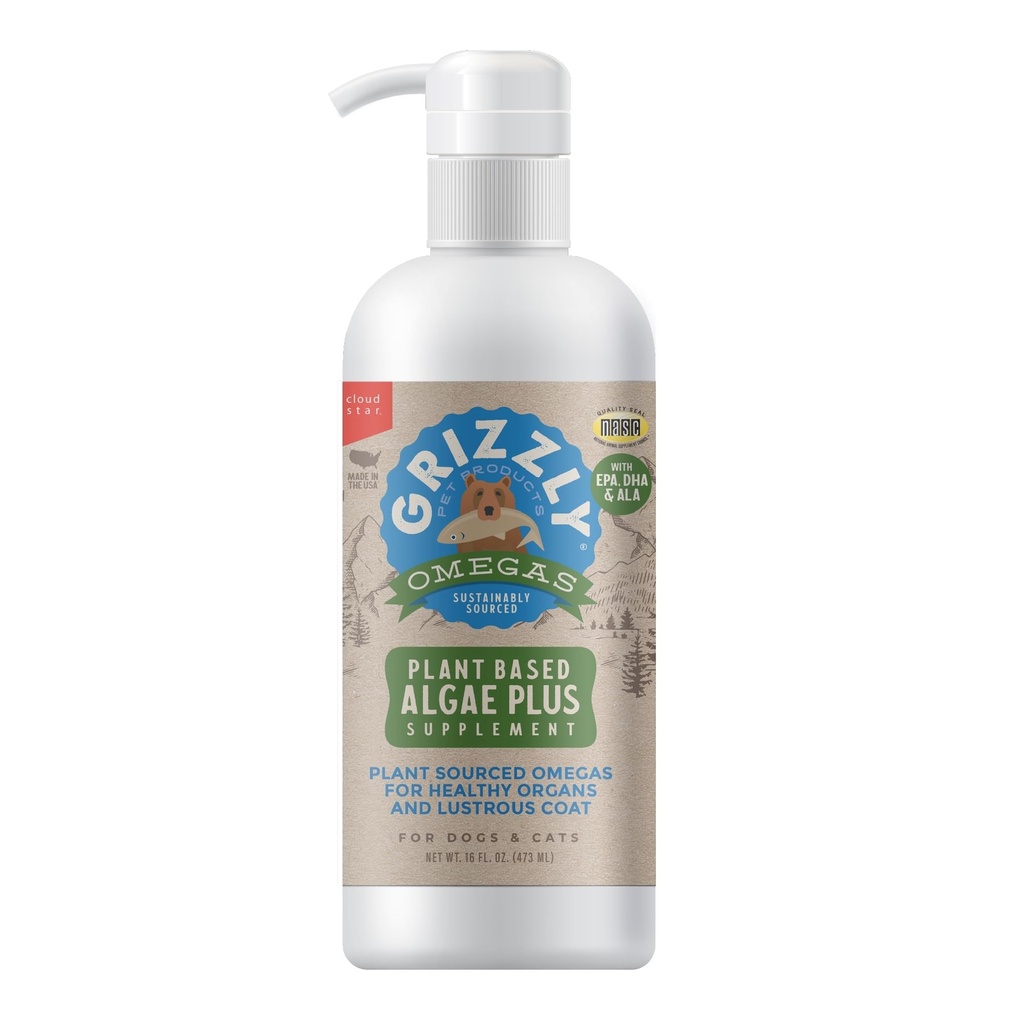 Grizzly Pet ProductsAlgal Plus Omega 3-6-9 Nahrungsergänzung für Hunde und Katzen, 16 Unze Flasche