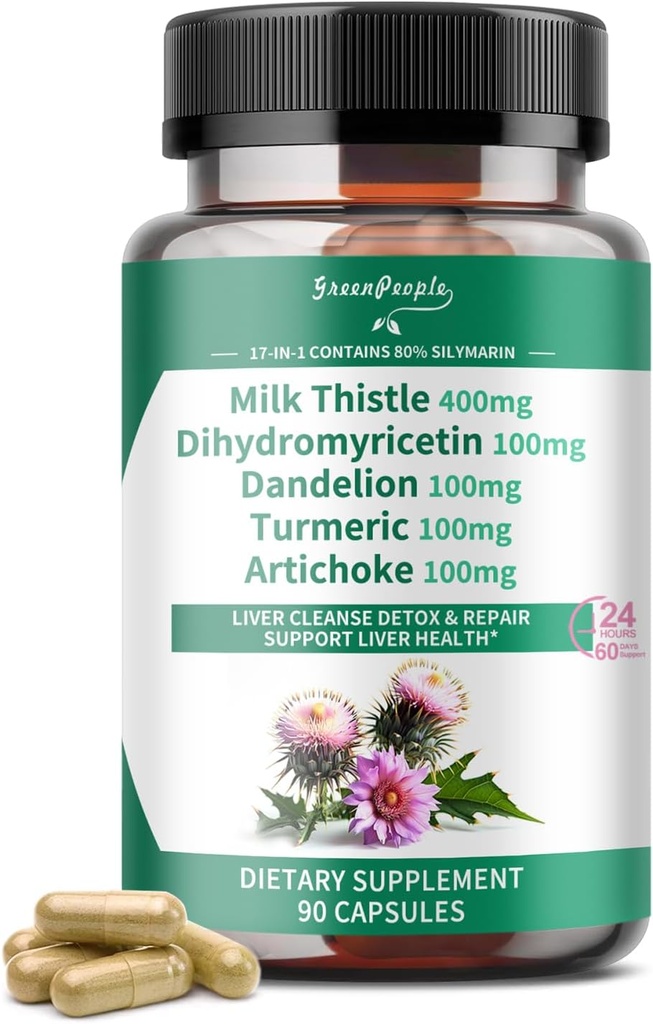 GREENPEOPLE Liver Cleanse Detox & Repair - Stärke Milchdistel 30X Extrakt - Standardisierte und konzentrierte 80% Silymarin w/Vitamin,95% Curcuminoide & 17+Liver Gesundheit Nährstoffe zu Revive & Thrive