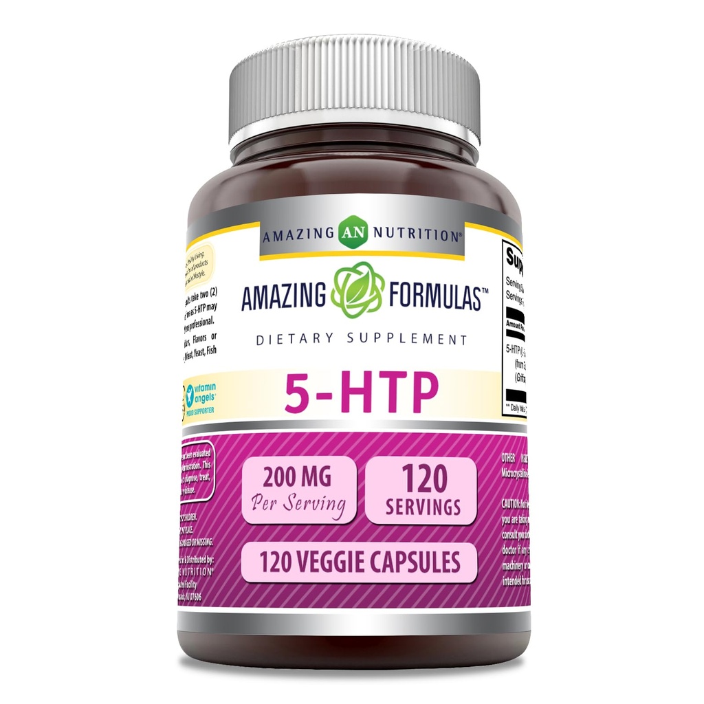 Amazing Formulas 5-HTP (L-5-Hydroxytryptophan) Supplemento | 200 Mg per Serving | Capsule vegetali | Non OGM | Gluten-Free | Made in USA (1 Pack | 120 Count)