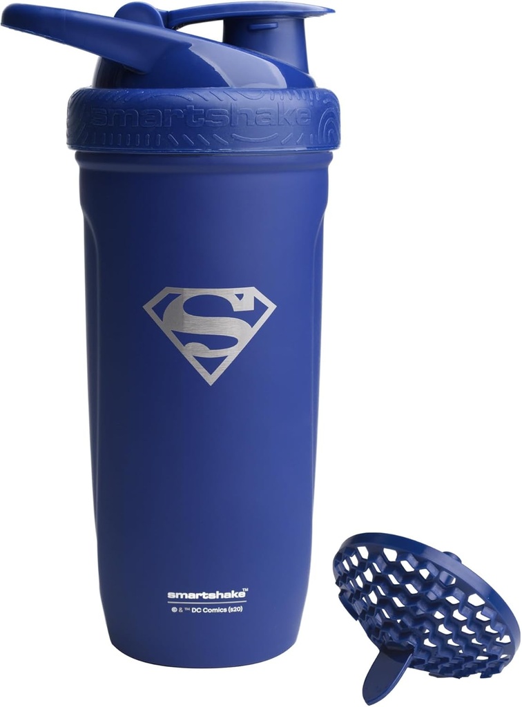 Smartshake DC COMICS rinforza la bottiglia di Shaker proteico in acciaio inox 900 ml | 30 oz - Leakproof Screw-on Lid - BPA Free – Unisex - Non isolato - Logo Superman