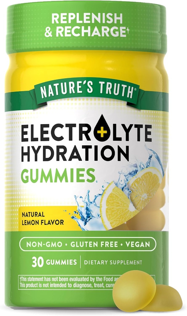Verità della natura Electrolyte Gummies per l'idratazione | 30 Count | Vegan, Non-GMO & Gluten Supplemento gratuito | Limone Flavor