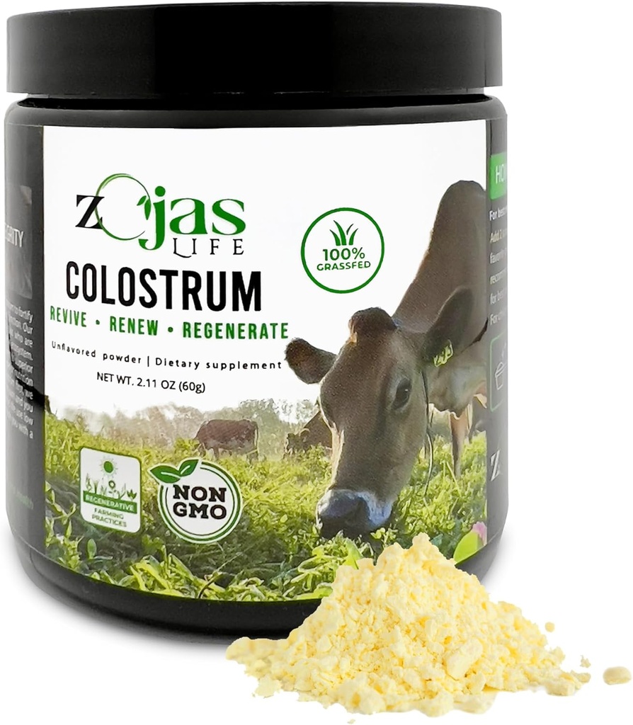 Colostrum Supplement, 100% Grass Fed, da Organic Farms, Colostrum Powder for Immunity, Gut Health, Wellness - Realizzato con Farming Practice rigenerative, 30 giorni di alimentazione, non aromatizzato