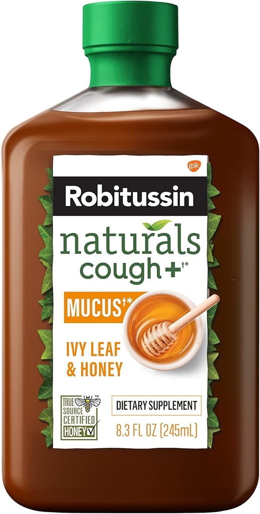 Robitussin Naturals Miele e Ivy Leaf Integratore alimentare Allevia la tosse occasionale associata con Hoarseness, Tromba secca, e Irritanti, 8.3 oz