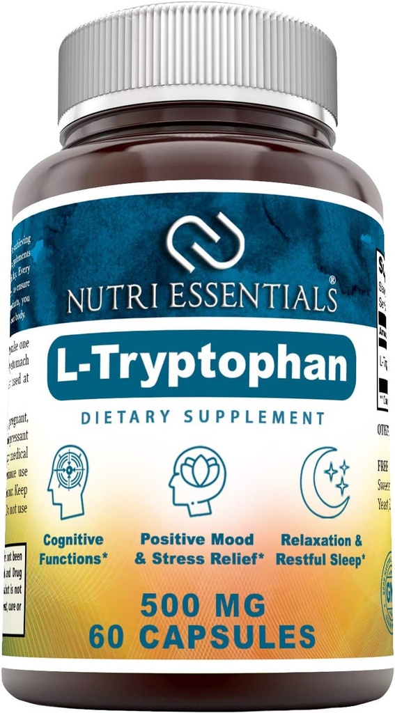 Supplément alimentaire L-Tryptophane 500 mg 60 capsules (non-OGM) - Suppléments naturels d'aide au sommeil avec 500 mg de formule libre L Tryptophane - Circulation et soutien immunitaire*