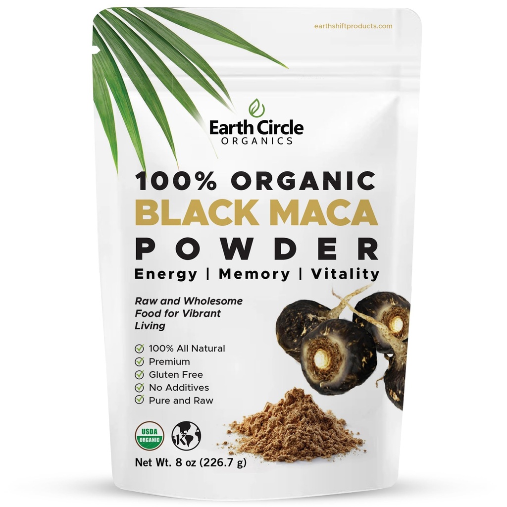 Bio Black Maca Peruvian Wurzel-Pulver | Schwarze Maca Wurzel für Männer | Natürliche Ergänzung | essentielle Vitamine, Mineralstoffe & Fettsäuren verbessert Energie | Immununterstützung (8oz, Packung von 1)