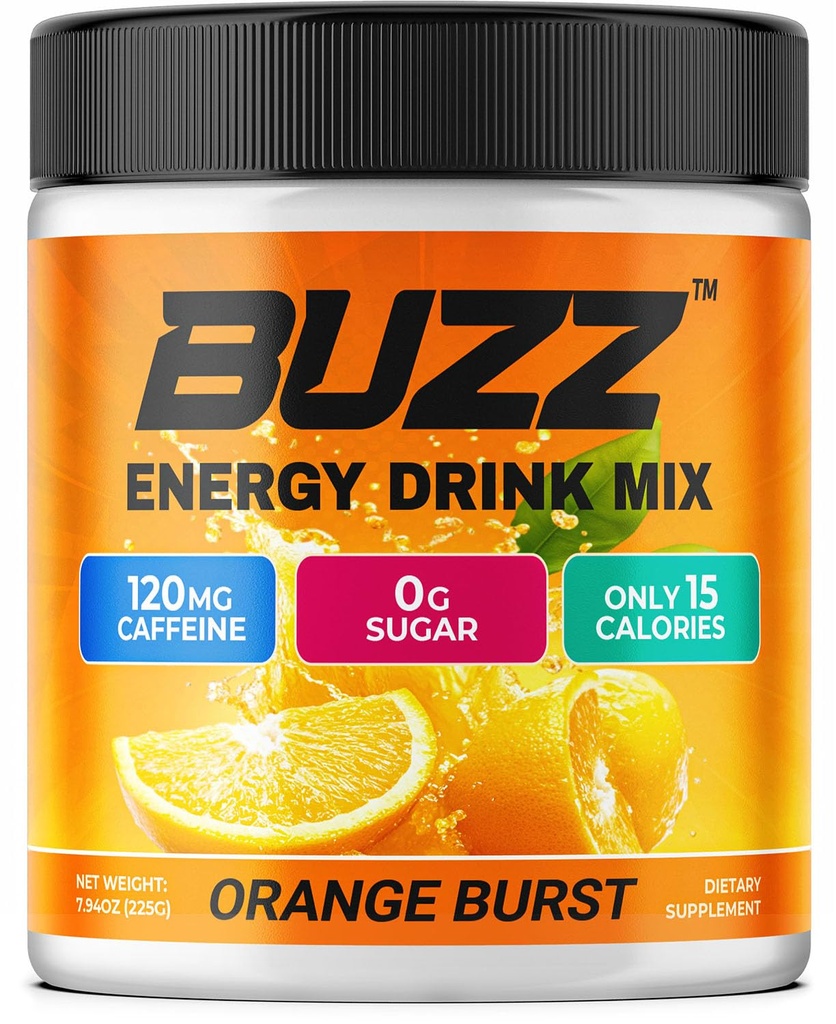 Mattina Buzz Energy Drink Powder - Energy Boost Drink Mix - Energia senza zucchero con antiossidanti - Morning Kickstart e Sport Nutrition Endurance Prodotto - 30 Serve, Burst arancione, 8 once