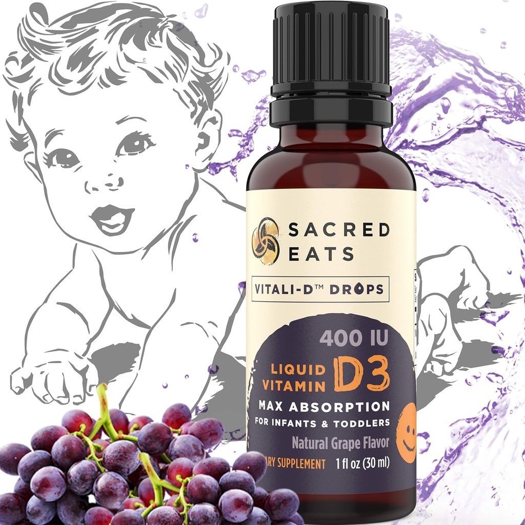 Vitamin D Tropfen für Infants - 400 IU pro Tropfen, natürlich & Zucker frei im MCT-Öl für beste Absorption. 880 Servietten. Einfach zu nehmen flüssige D3 Ergänzung für Baby & Kleinkinder (Schleife)