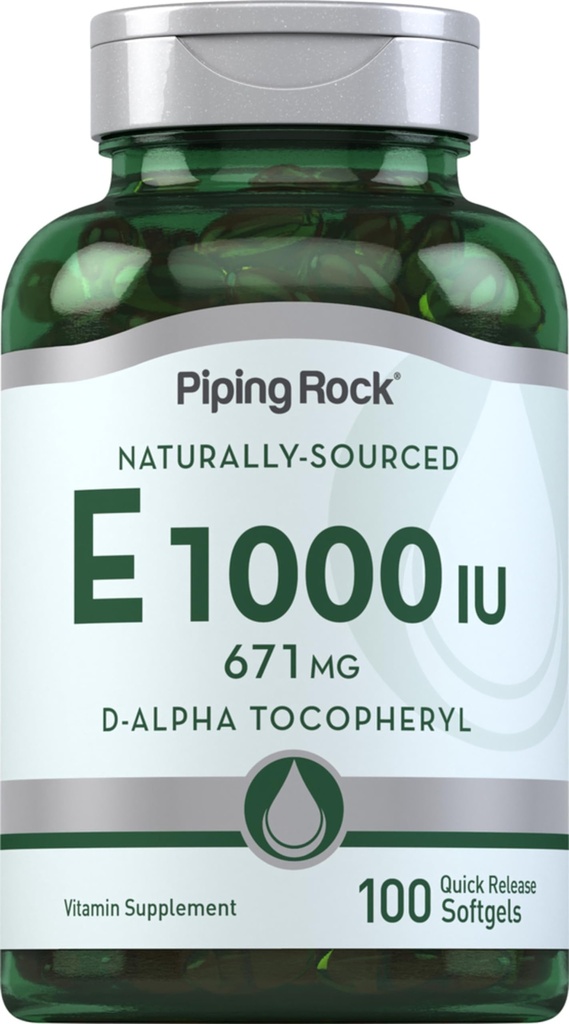 Piping Rock Vitamin E 1000 IU Softgel Kapseln | 671mg | 100 Pillen | D-Alpha Tocopheryl Supplement | Non-GMO, Glutenfrei