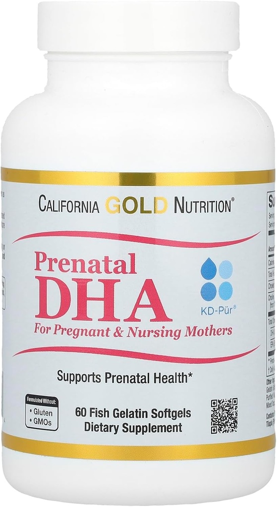 California Gold Nutrition Prénatale DHA, Omega-3 Acides gras DHA et EPA Plus Choline pour mères enceintes et allaitantes, 900 mg, 60 softgels de gélatine de poisson (450 mg par softgel)