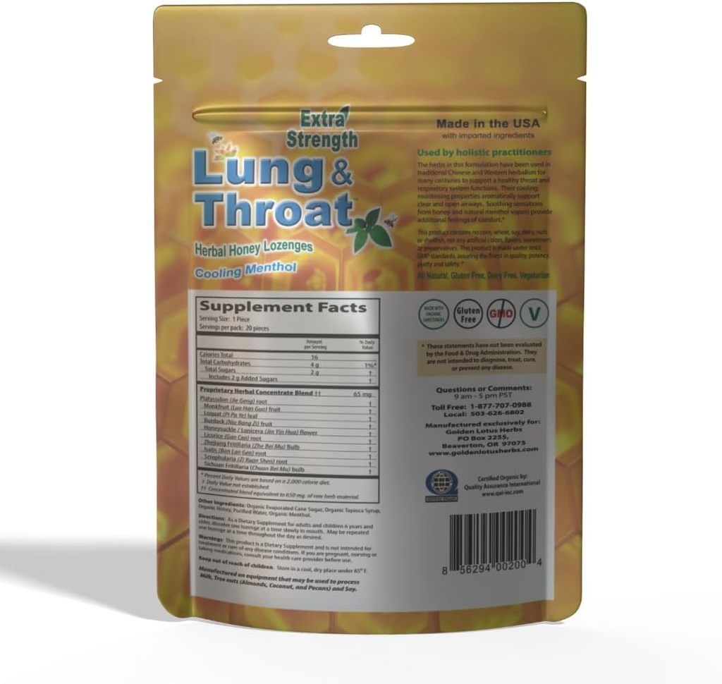 Lung & Throat Kräuter Lozenges – QAI Certified Organic | Soothing Honey Mint Cough Drops – 6-Pack