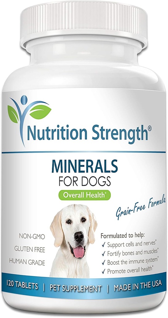 Minéraux pour chiens, cellules de soutien et nerfs, os forts et muscles, promouvoir la santé globale avec le calcium, le phosphore, le magnésium, le potassium, le sélénium, le fer, le zinc, 120 comprimés à croquer