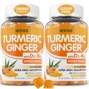 Sugar Free Turmeric Ginger Gummis mit 5000 IU Vitamin D3 & K2 (MK7), C - Vegan Turmeric Supplement Gummis für Erwachsene 1500mg mit schwarzem Pfeffer, unterstützt Knochen, Immun- und Verdauungsmedizin - 120 Cts