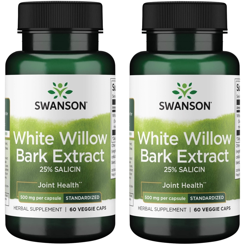 Swanson Maximum Stärke Weiß Willow Bark Extrakt-Promotes Gelenk Unterstützung & Muskel Relief-Standardisiert zu 25% Salicin-Natural Supplement mit keine Stomach Irritation (60 Veggie Caps, 500mg Jeder) 2 Pack