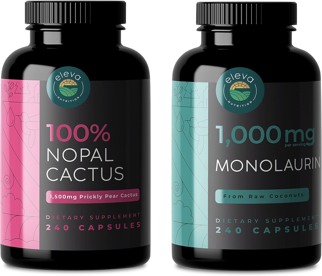 Nopal Cactus & Monolaurin Bundle, 240 Capsule Ogni, 1500 Mg di Prickly Pear Cactus, 1000 Mg di Monolaurin