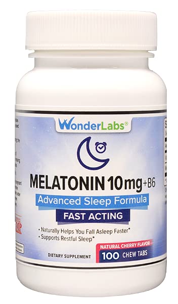 Wonder Laboratories Kaubares Melatonin 10mg + B6 Fast Dissolve hilft Ihnen, schneller zu schlafen, bleiben Sie schlafen länger 100 Zähler