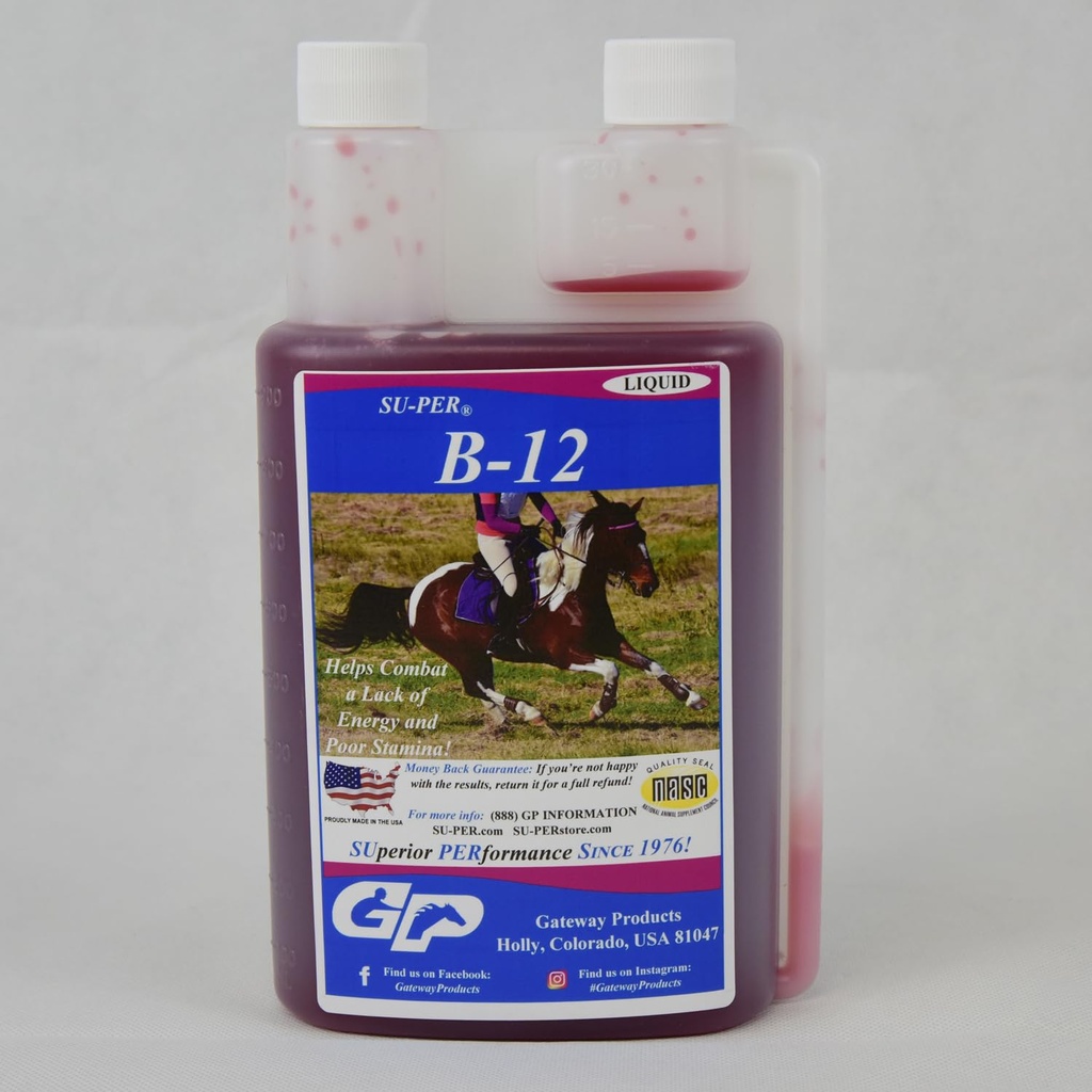 SUPER B-12 Supplément de Cheval d'Energie - Vitamines Hippiques B-12 et B-9 Support acide folique Liquide - Production de globules rouges et support d'endurance pour la performance de pointe - Quart, (2 Pack)