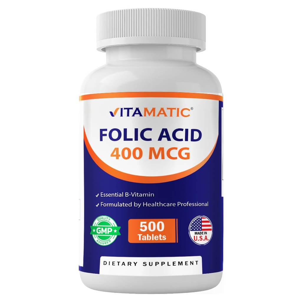 Vitamatic Folic Acid 400 mcg - 500 Vegetarische Tabletten - Vitamin B9