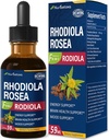 Rhodiola Rosea (Rodiola) Extract Drops, Supplément naturel adaptogène/W Ashwagandha, Ginseng, Saint-Basile, et Echinacea pour l'énergie, la santé cérébrale, l'immunité et le soutien de l'humeur. 2oz