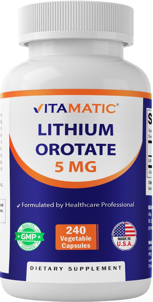 Vitamatic Lithium Orotate 5mg, 240 Capsule Veggie, Non OGM, Gluten Free.