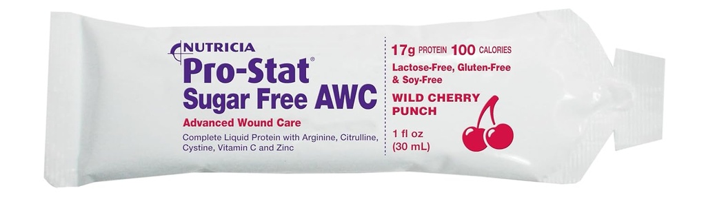 Pro-Stat AWC Confezioni di proteine senza zucchero, Punch di ciliegia selvatica, 1 oz (96 Conte) - Cibo medico per la cura del tessuto, Recupero del muscolo, Lattosio & Gluten-Free Supplement