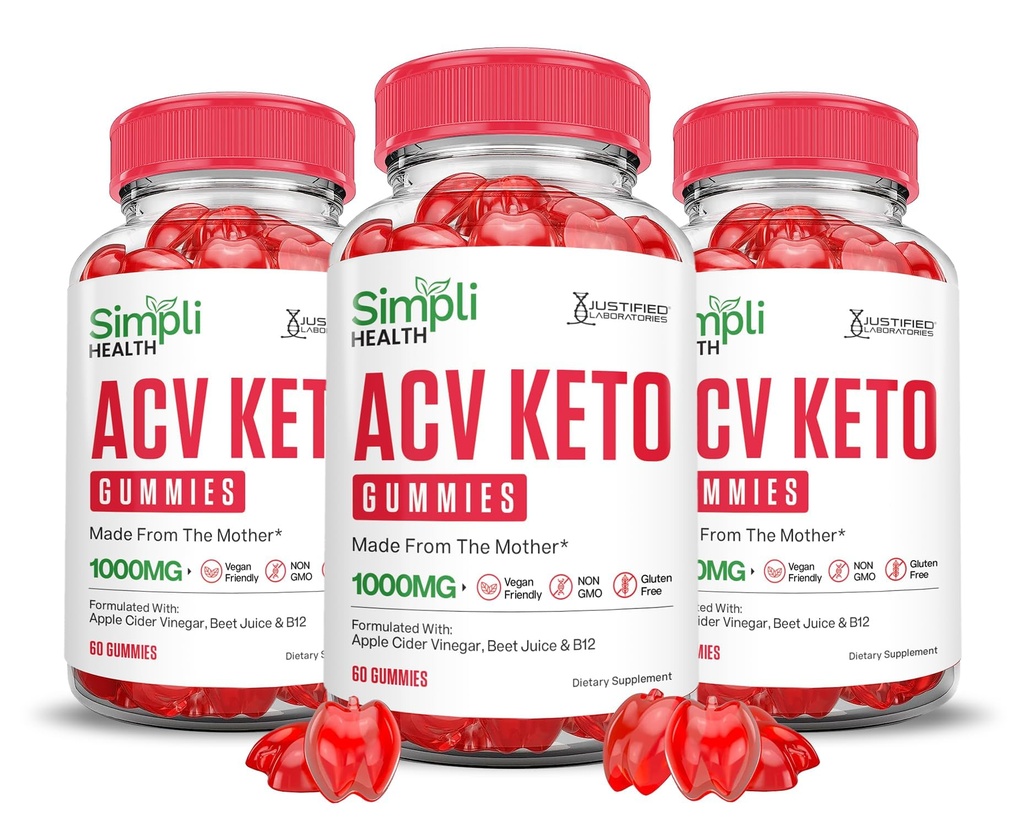 Laboratori giustificati (3 Pack Simpli Health Keto ACV Gummies Advanced Formula 1000MG Aceto di sidro di mele formulato con polvere di succo di barbabietola di melograno B12 Vegan Non OGM 180 Gummys