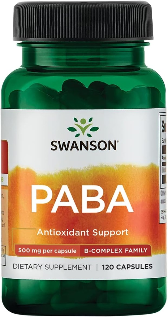 Swanson PABA - Potente complesso B che supporta la formazione di globuli rossi - Folic Acid Component Aiding Supply Oxygen to Cells and Skin Health Support - (120 capsule, 500 mg ogni)
