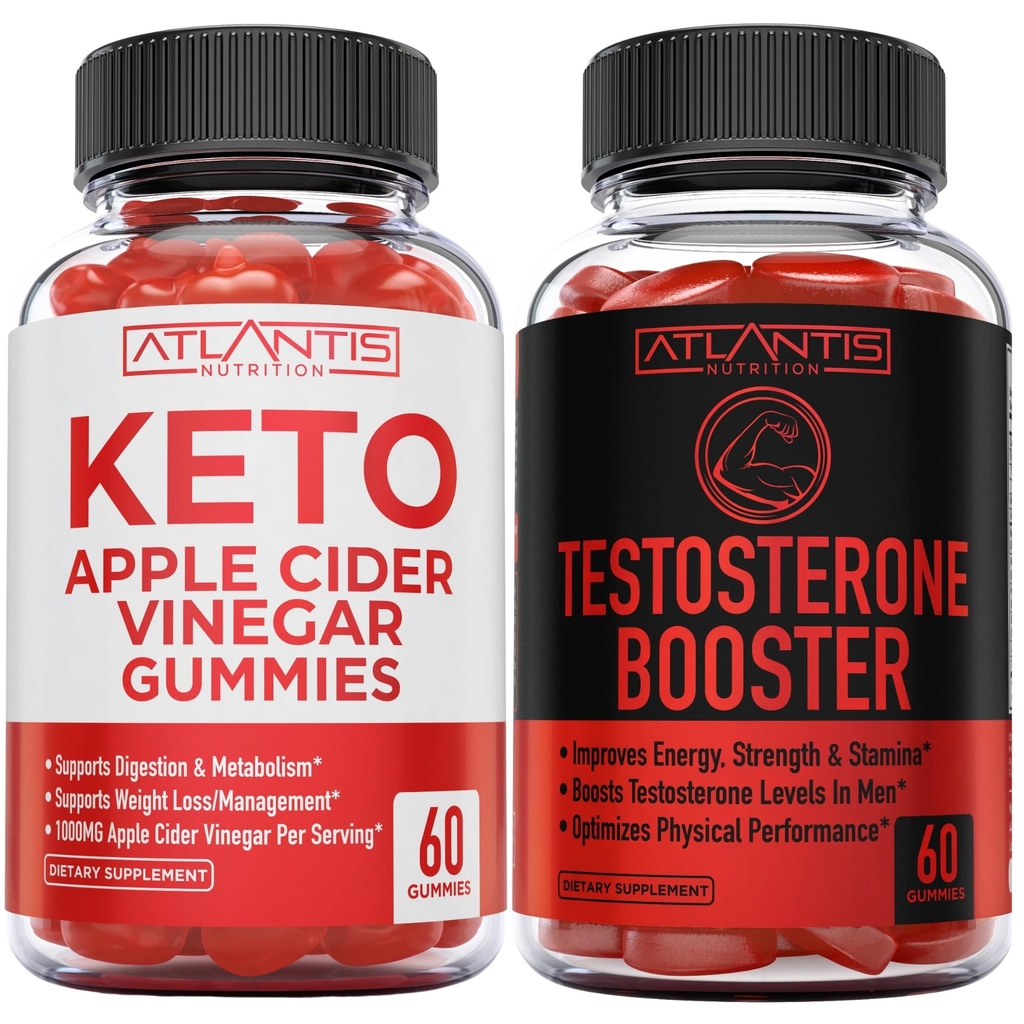 Atlantis Nutrition Keto Apple Cider Essig 60 Gummi + Testosteron Booster 2-Pack (120 Gummi)
