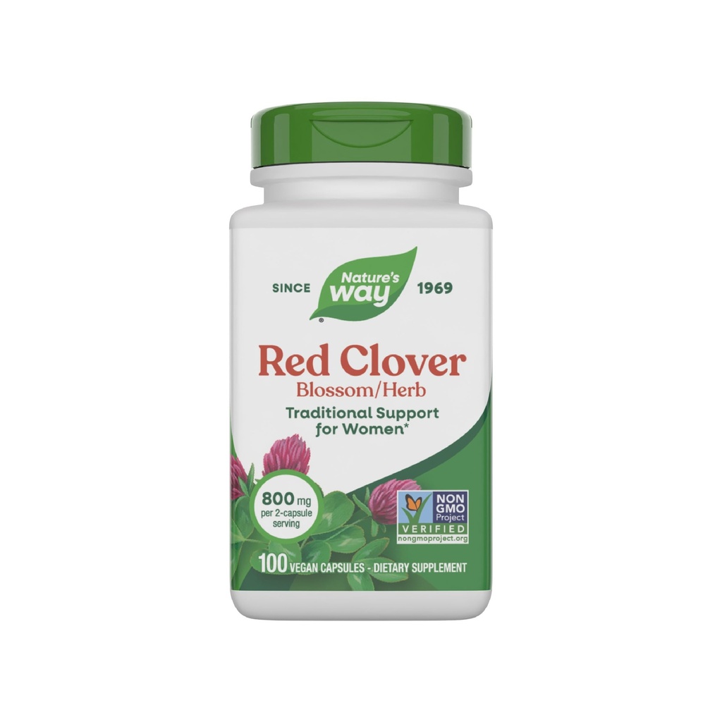 Natural's Way Red Clover Blossom Herb, Supporto per la salute tradizionale per le donne*, 800 mg per 2-Capsule Serving, Progetto non OGM verificato, Red Clover Supplement, 100 Vegan Capsules (Packaging May Vary)