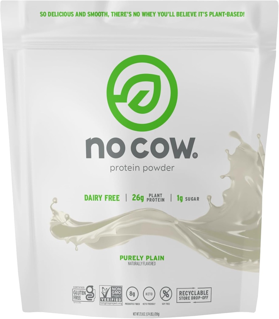 senza polvere di proteine di mucca Vegan, puramente pianura, 26g proteine vegetali, sacchetto riciclabile, latticini gratis, soia gratis, senza zucchero Aggiunto, Keto Friendly, senza glutine, naturalmente addolcito, non OGM, Kosher, 1.74 Pound