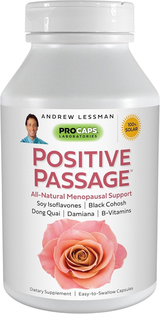 ANDREW LESSMAN Positive Passage 180 Kapseln - Natürliche Menopausal Unterstützung und Balance für Frauen Hormon Levels. mit Soy Isoflavones, Black Cohosh, Dong Quai, Damiana. Keine Zusatzstoffe
