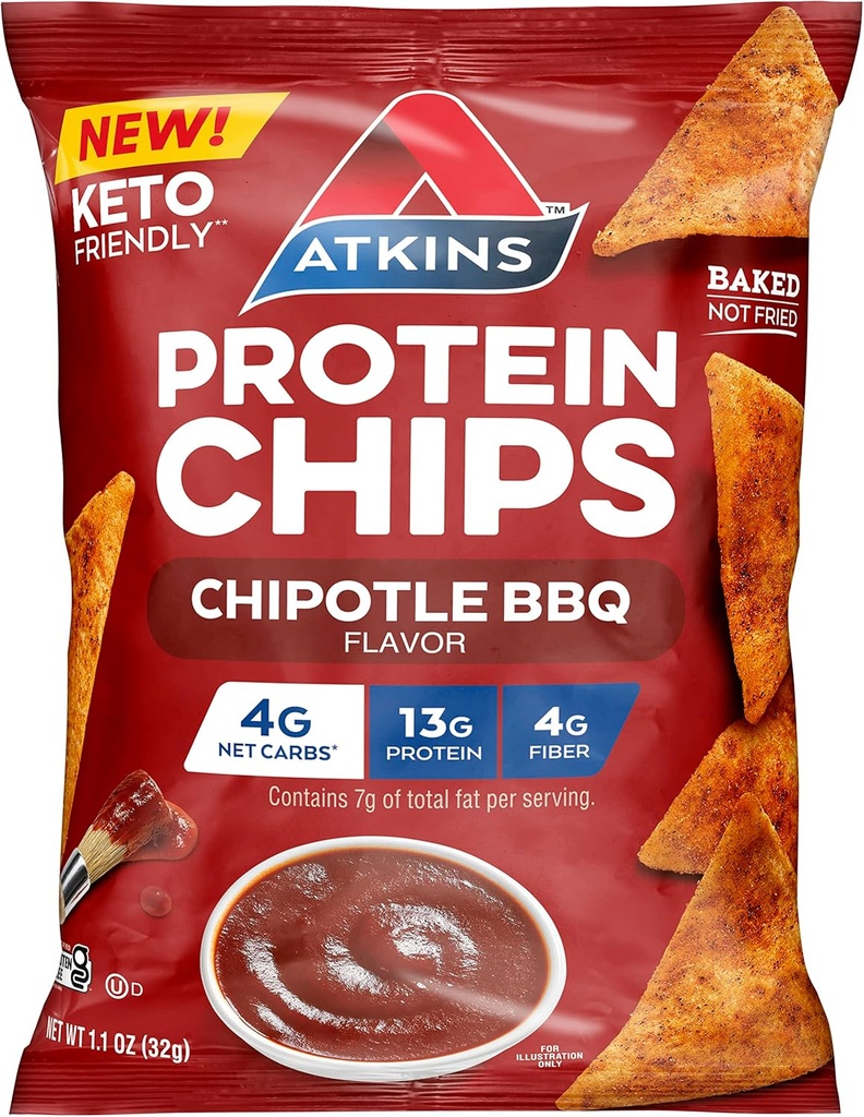 Atkins Chipotle BBQ Protein Chips, 4g Net Carbs, 13g Protein, Gluten Free, Low Glycemic, Keto Friendly, 12 Conte
