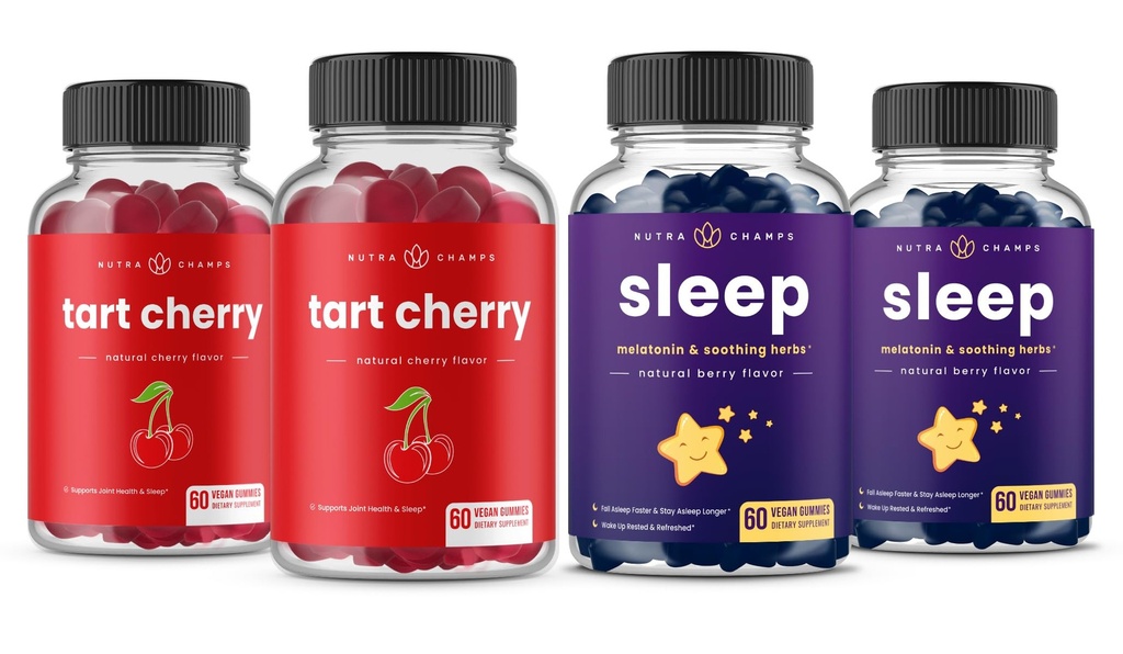 NutraChamps Tart Cherry (2 Pack) & Sleep Gummies (2 Pack) Bundlle pour Sleep & Muscle Support