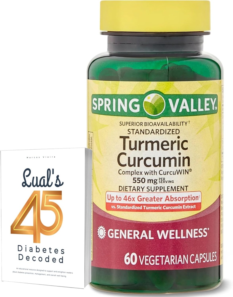 Spring Valley Turmeric Curcumin Supplement Bundle mit Luals 45 Diabetes Decoded | Complex mit CurcuWin | Nahrungsergänzungsmittel | 550 mg, 60 Kapseln