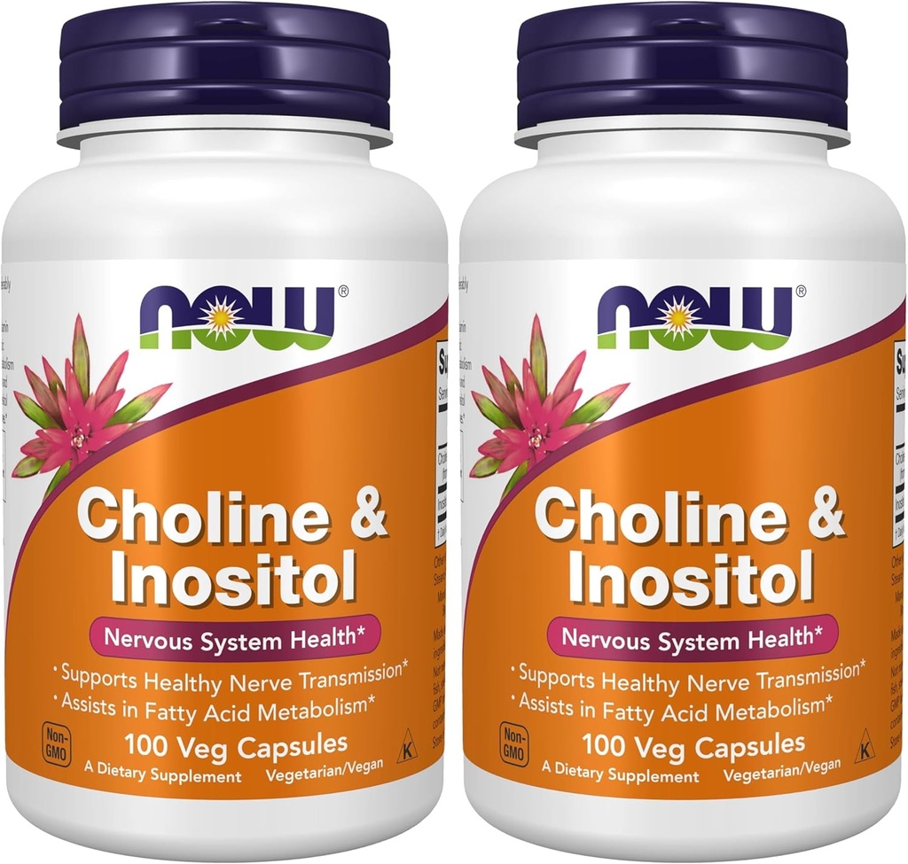 JETZT Ergänzungen, Choline & Inositol 500 mg, Gesunde Nervenübertragung*, Nervous System Health*, 100 Kapseln (Pack von 2)