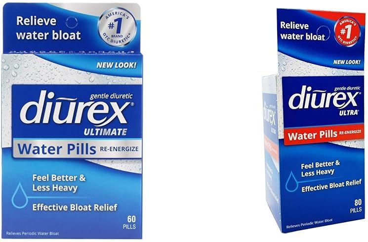 Diurex Ultimate 60 Count & Ultra 80 Count Pills Water Bundle - Diurétique de résistance maximale pour le soulagement rapide de la boule