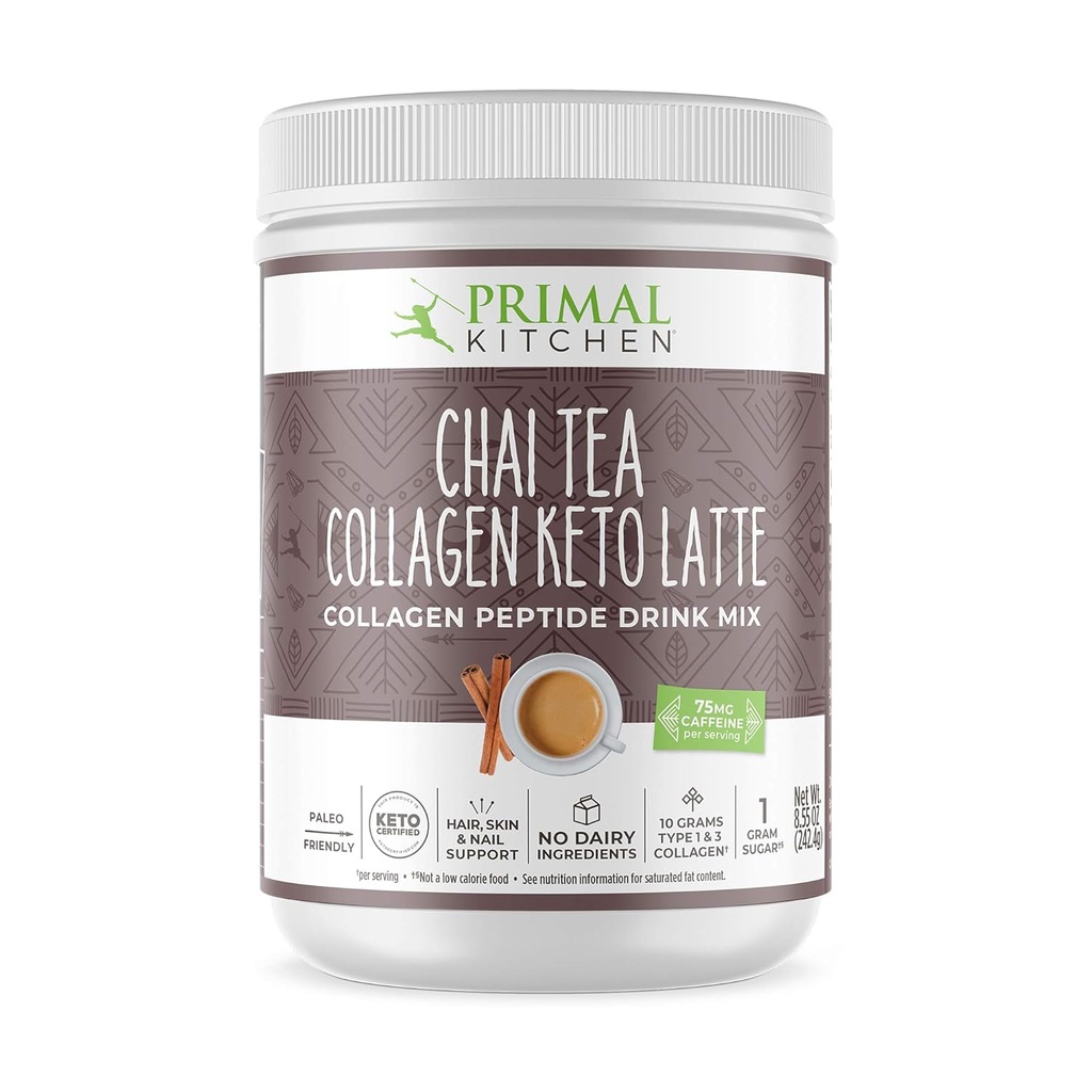 Primal Küche Chai Tee Kollagen Keto Latte Pulver, Collagen Peptide Getränk Mix, 8.55 Unzen