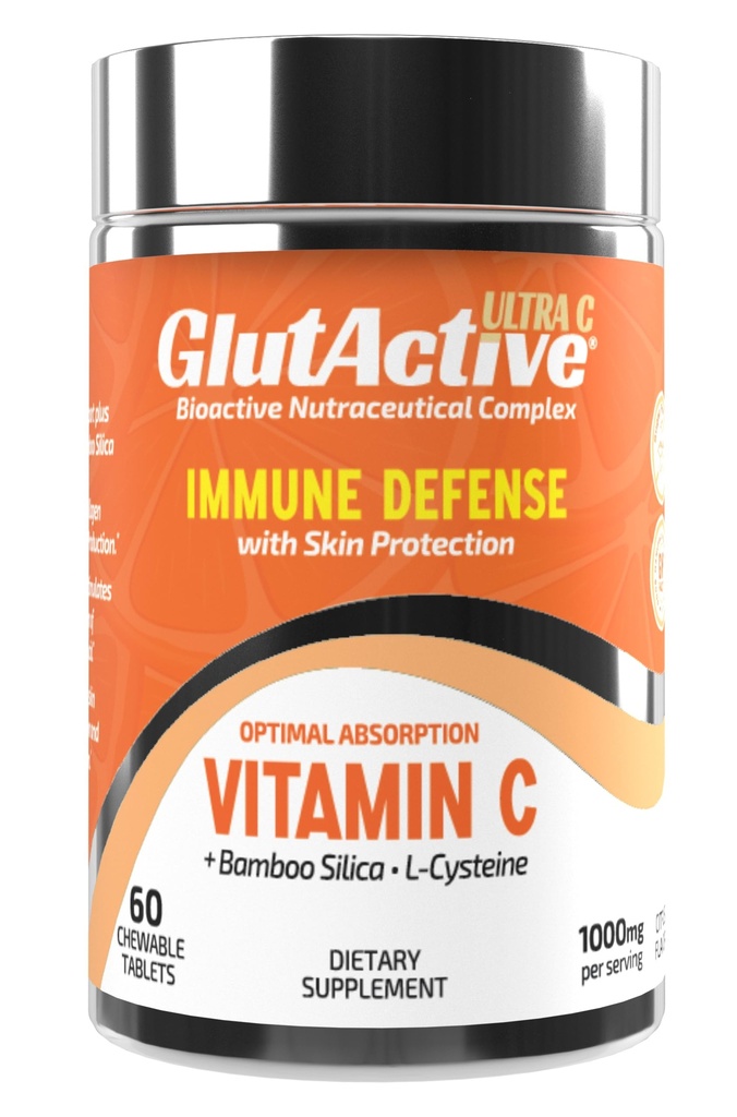 Ultra Vitamina C 1.000mg | Supporto immunitario & Collagen Builder | Acido ascorbico ad alto assorbimento con silice Cysteine & Bamboo | Potente Antiossidante | 60 compresse masticabili (Pacchetto di 1) (60)