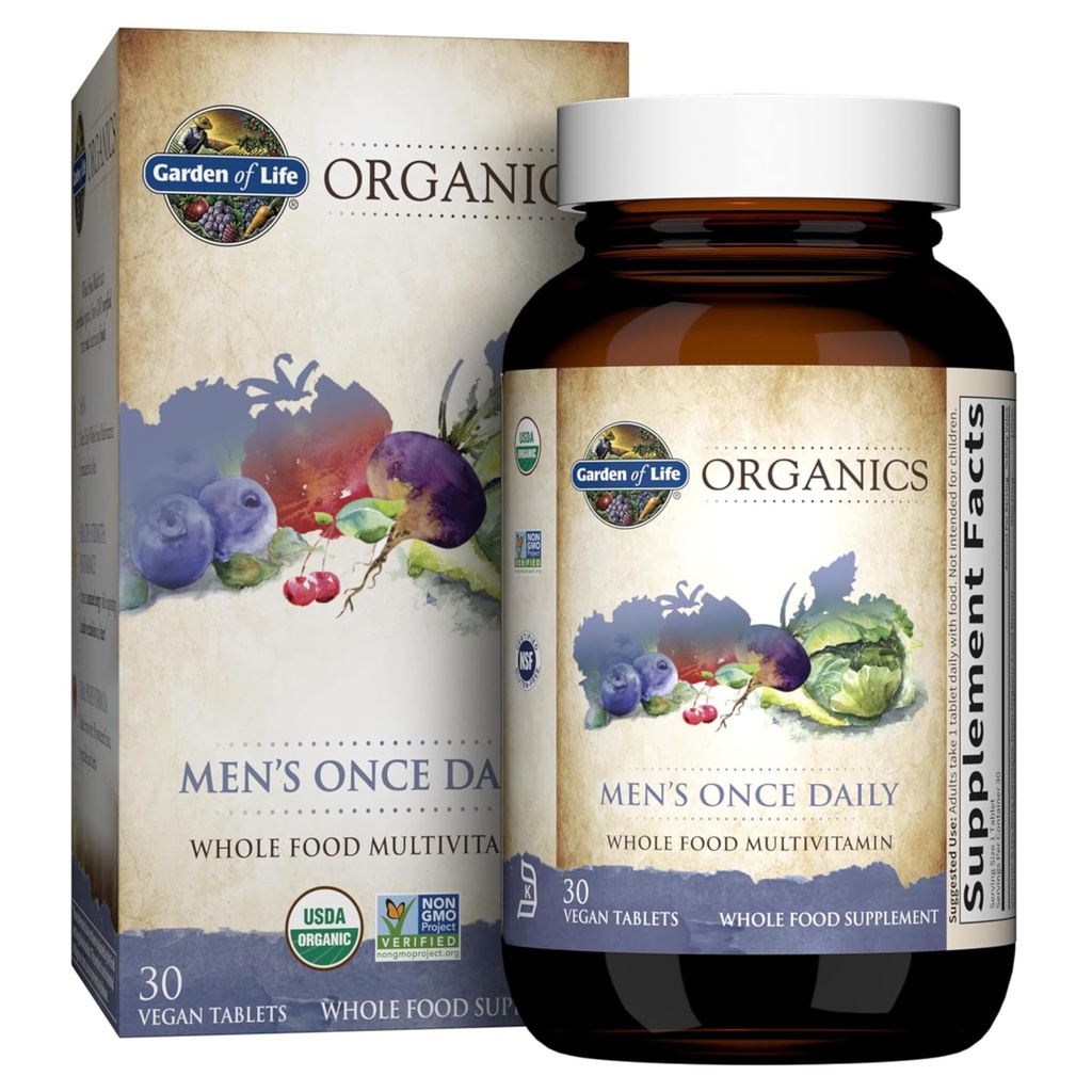 Garten des Lebens Einmal täglich Ganzes Essen Multivitamin für Männer, Bio Mens Vitamine & Minerals, Vitamin C, Zink, Vegan, für Gesundheit & Wohlbefinden, 30 Tabletten